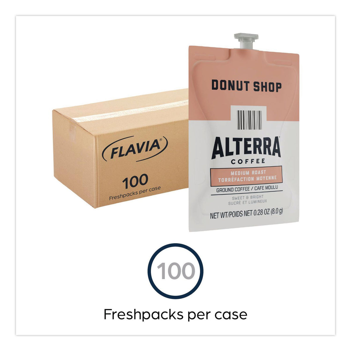 Alterra Donut Shop Coffee Freshpack, Donut Shop, 0.28 oz Pouch, 100/Carton