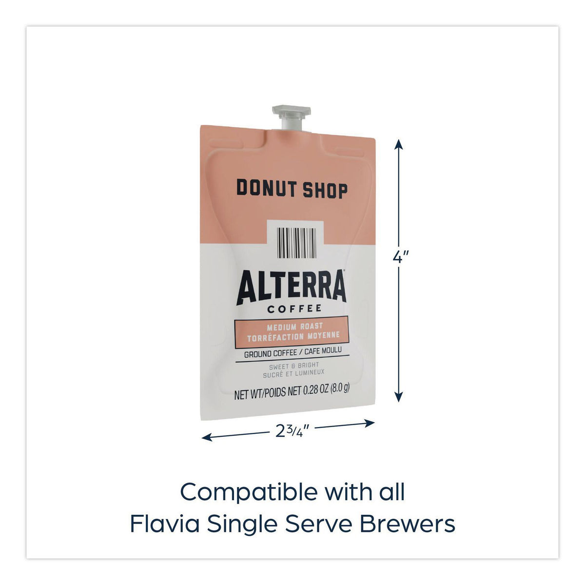 Alterra Donut Shop Coffee Freshpack, Donut Shop, 0.28 oz Pouch, 100/Carton