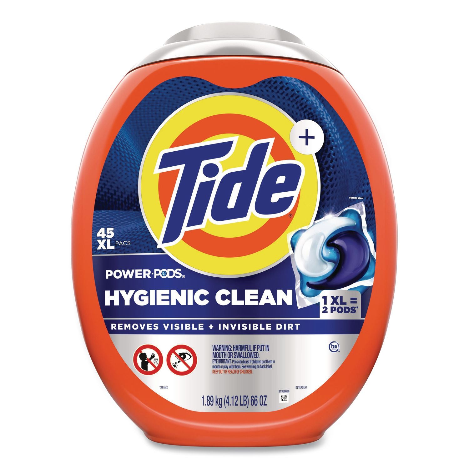 Hygienic Clean Heavy 10x Duty Power Pods, Original Scent, 76 oz Tub, 45 Pods, 4/Carton