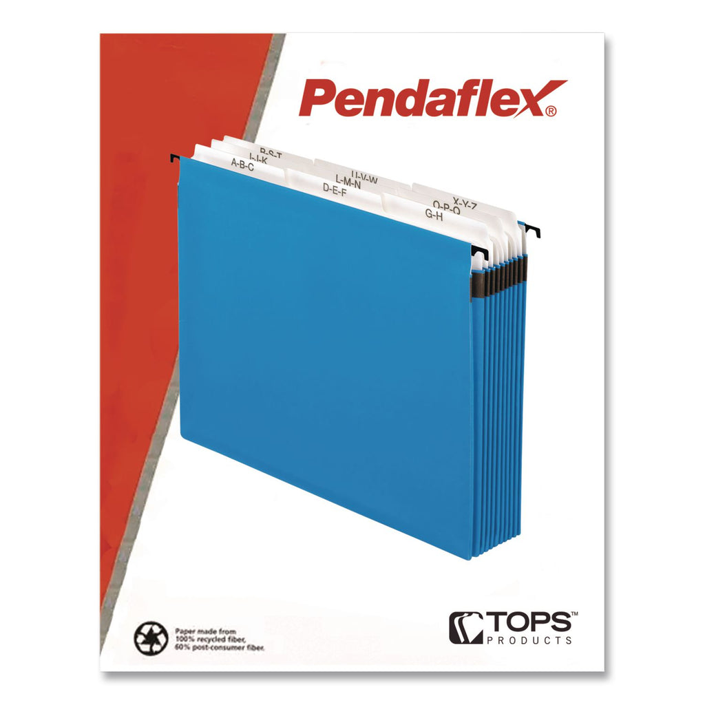 SureHook Nine-Section Hanging Folder, 9 Sections, 5.25" Capacity, Letter Size, 1/5-Cut Tabs, Blue