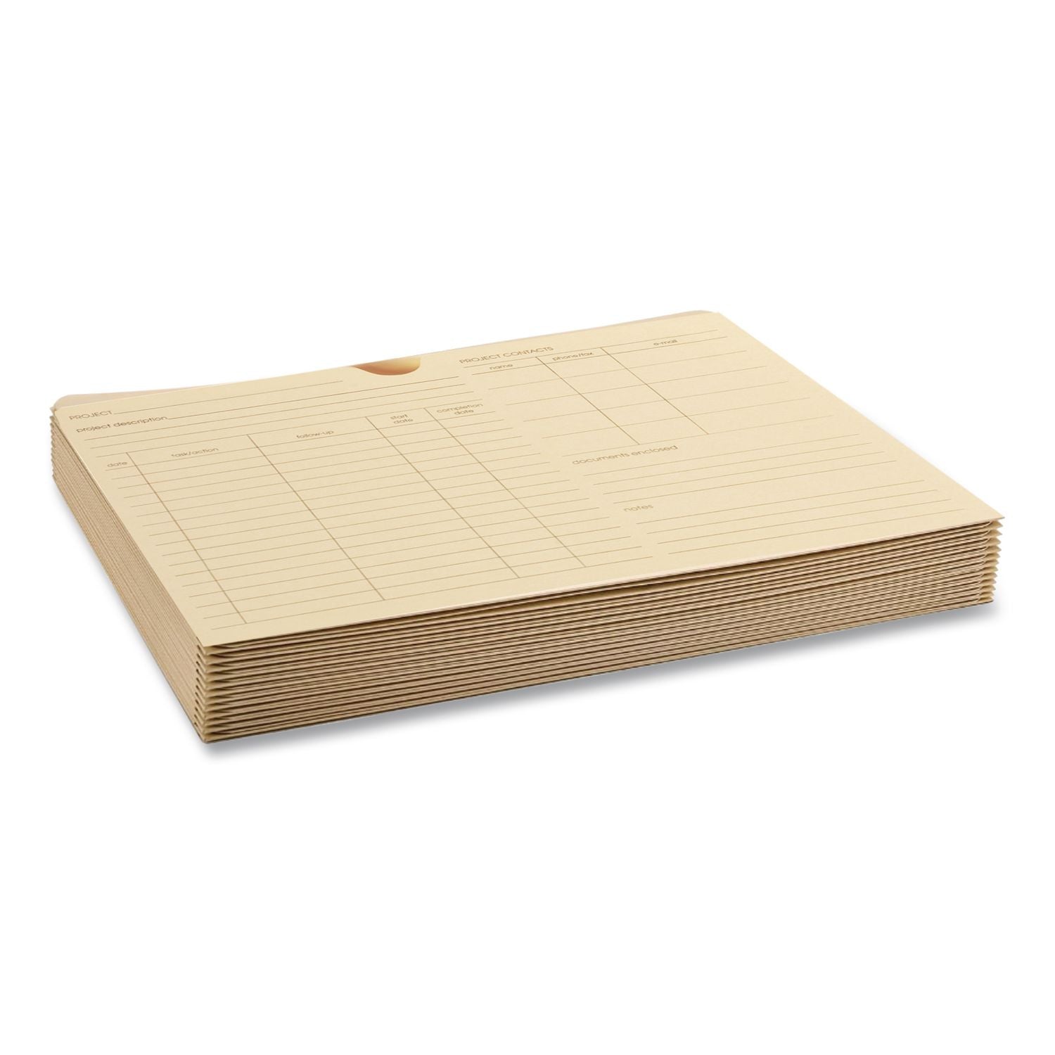 Preprinted Project Jackets, Straight Tab, Letter Size, Manila, 50/Box