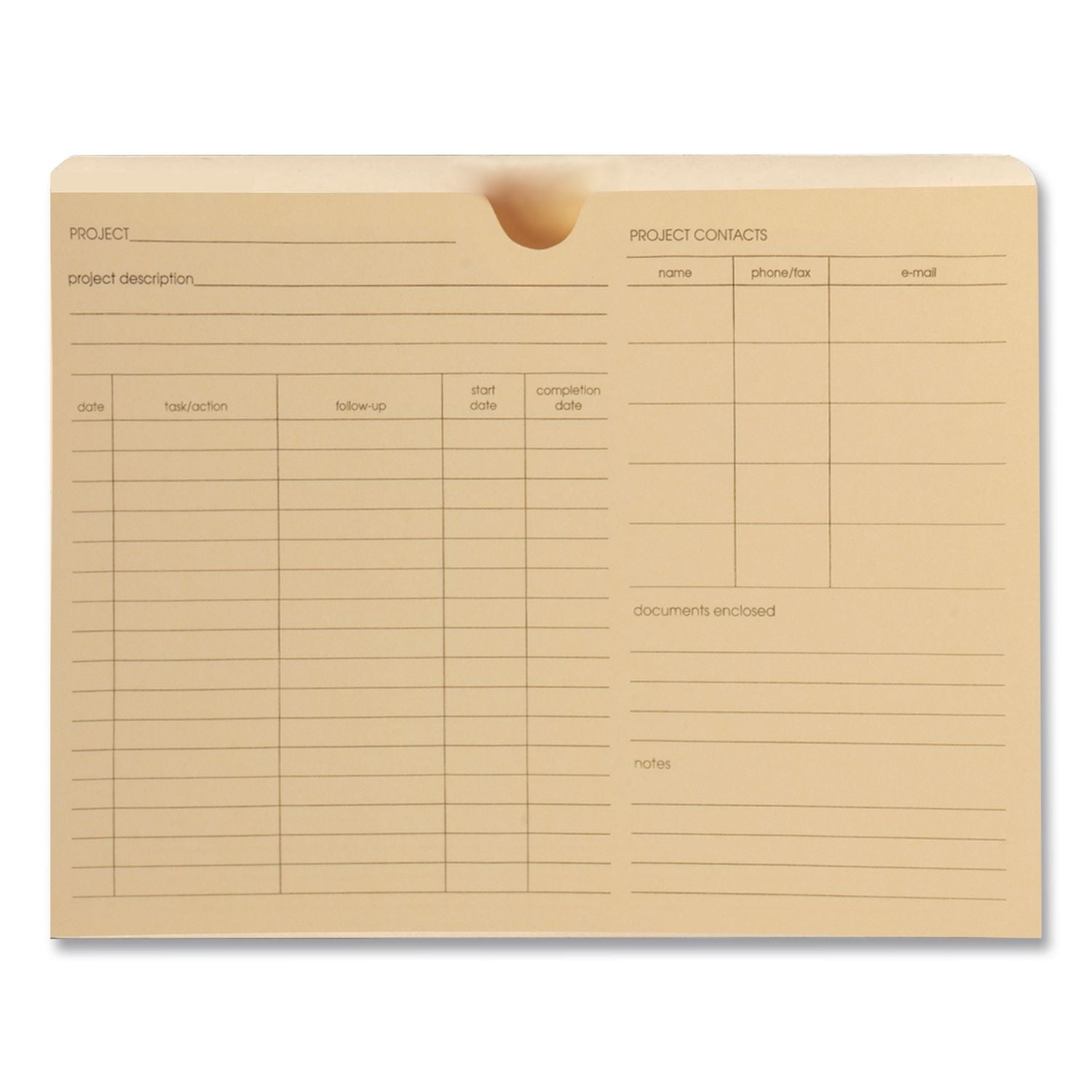 Preprinted Project Jackets, Straight Tab, Letter Size, Manila, 50/Box