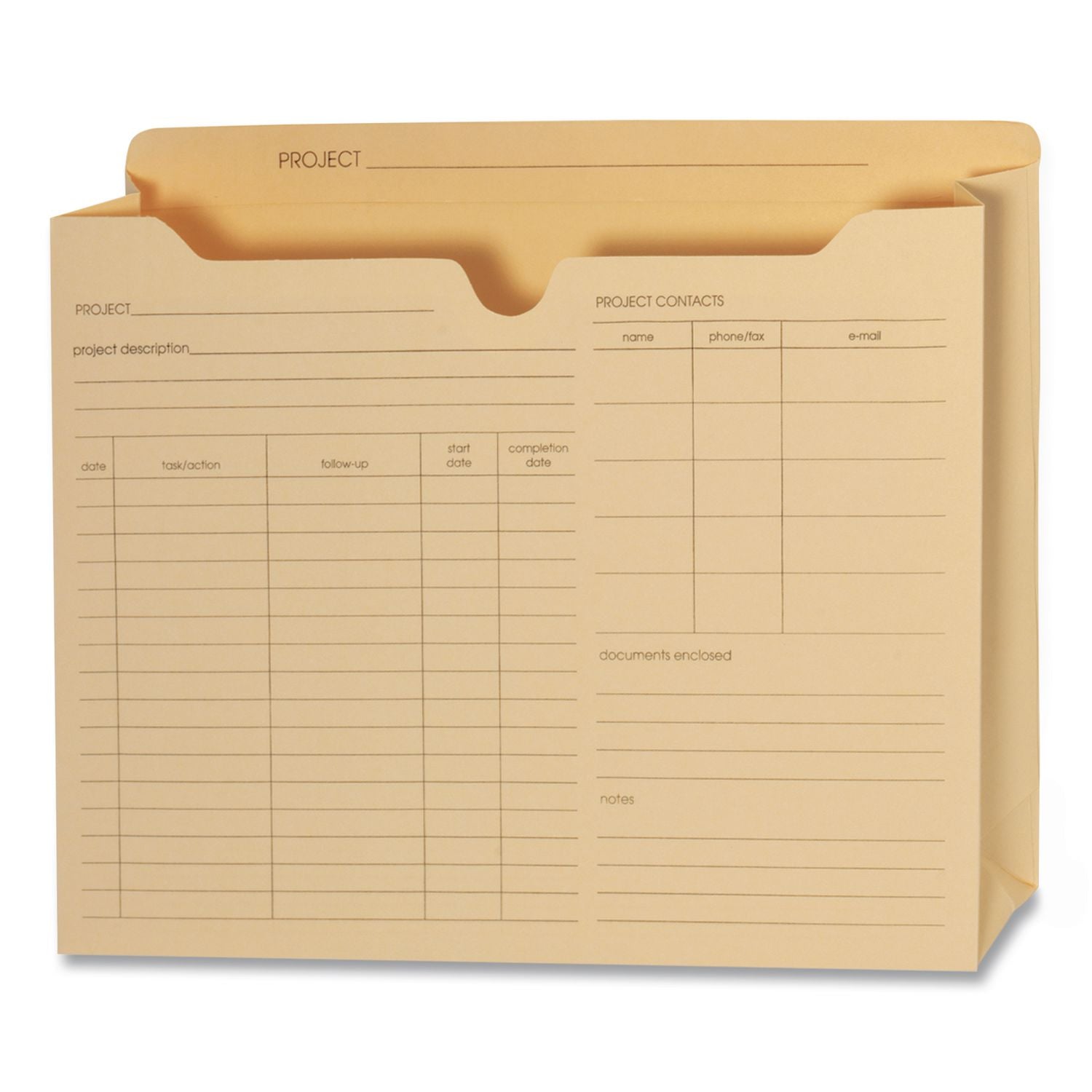 Preprinted Project Jackets, Straight Tab, Letter Size, Manila, 50/Box