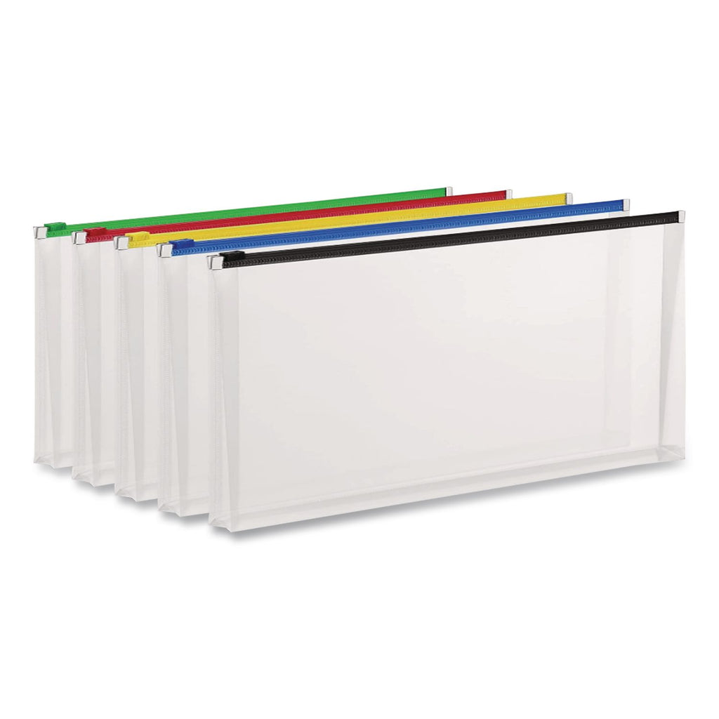 Poly Zip Check Envelope, Zipper Closure, 10.13 x 5.13, Assorted Colors, 5/Pack