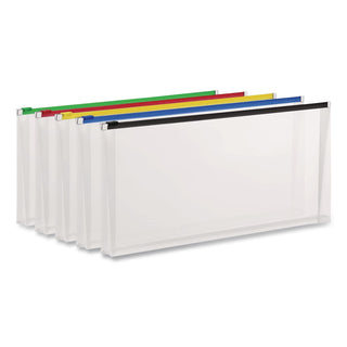 Poly Zip Check Envelope, Zipper Closure, 10.13 x 5.13, Assorted Colors, 5/Pack