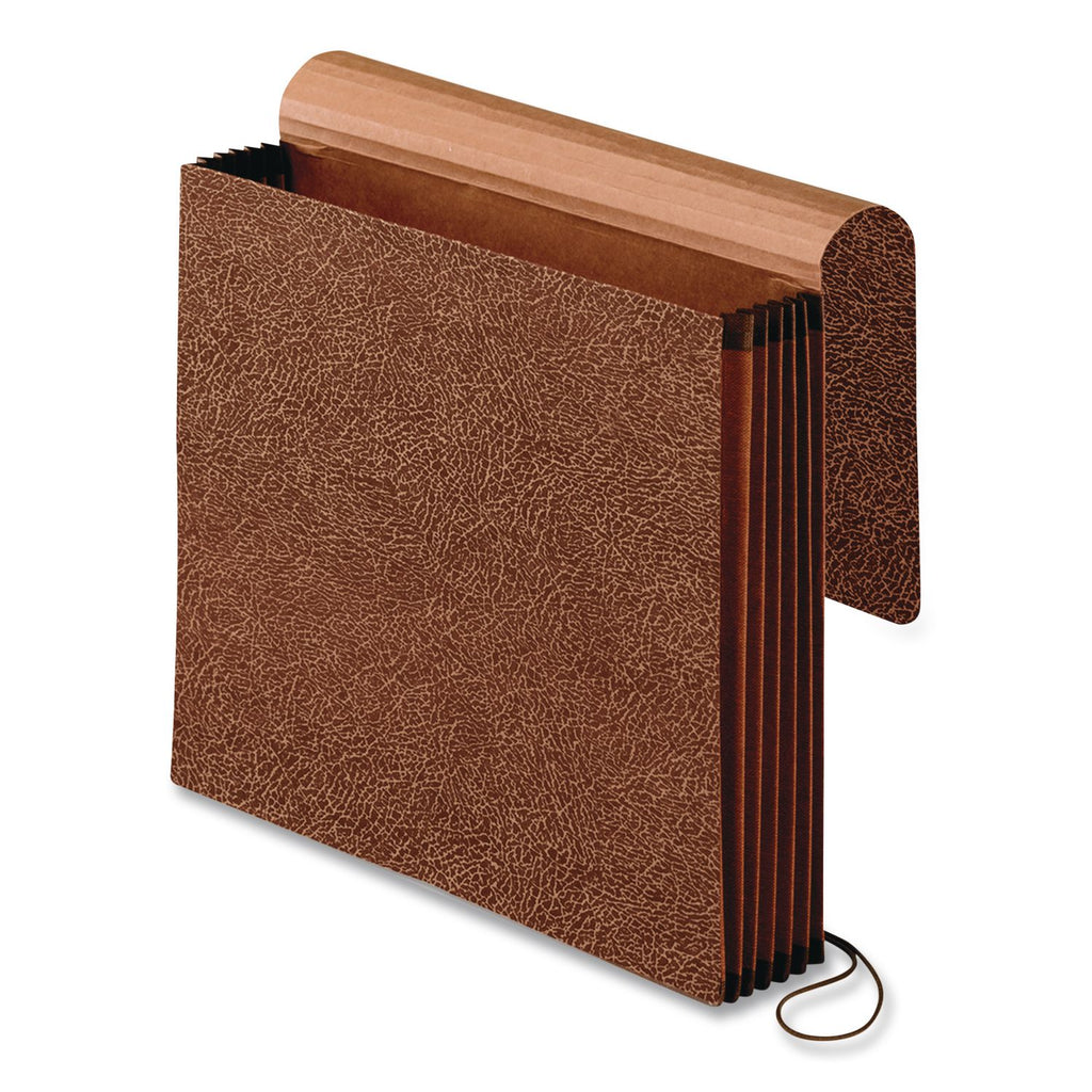 Premium Reinforced Expanding Wallet, 5.25" Expansion, 1 Section, Elastic Cord Closure, Legal Size, Red Fiber