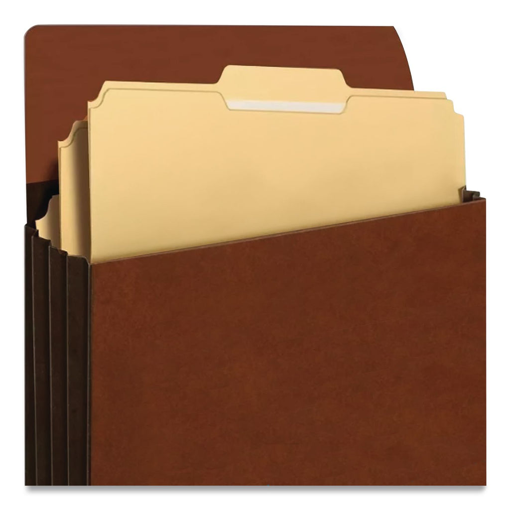 Premium Reinforced Expanding Wallet, 5.25" Expansion, 1 Section, Elastic Cord Closure, Letter Size, Red Fiber