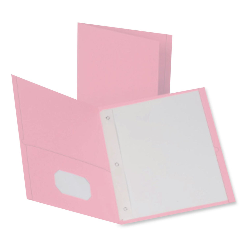 Twin-Pocket Folders with 3 Fasteners, 0.5" Capacity, 11 x 8.5, Pink,25/Box