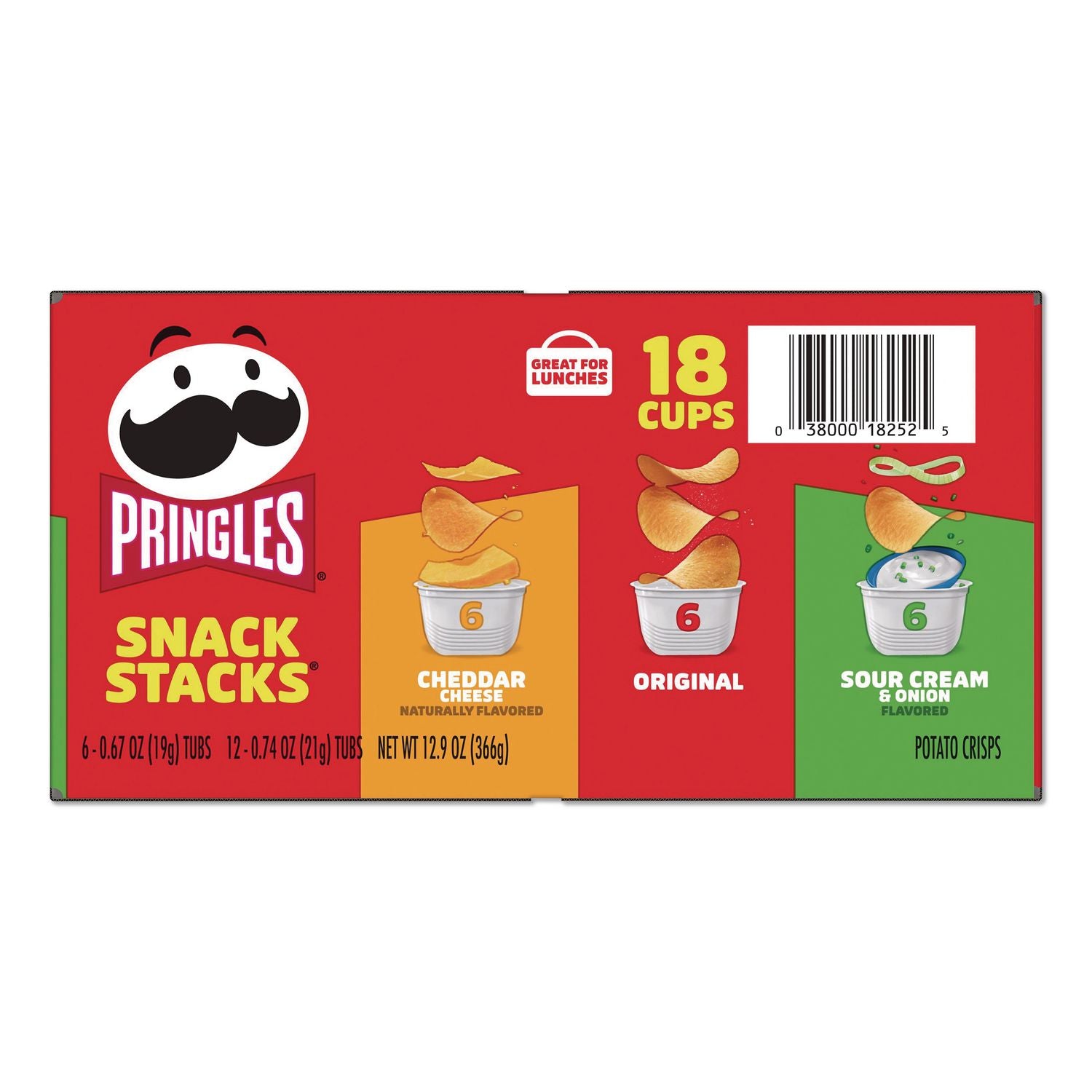 Potato Chips, Variety Pack, 0.74 oz Canister, 18/Box