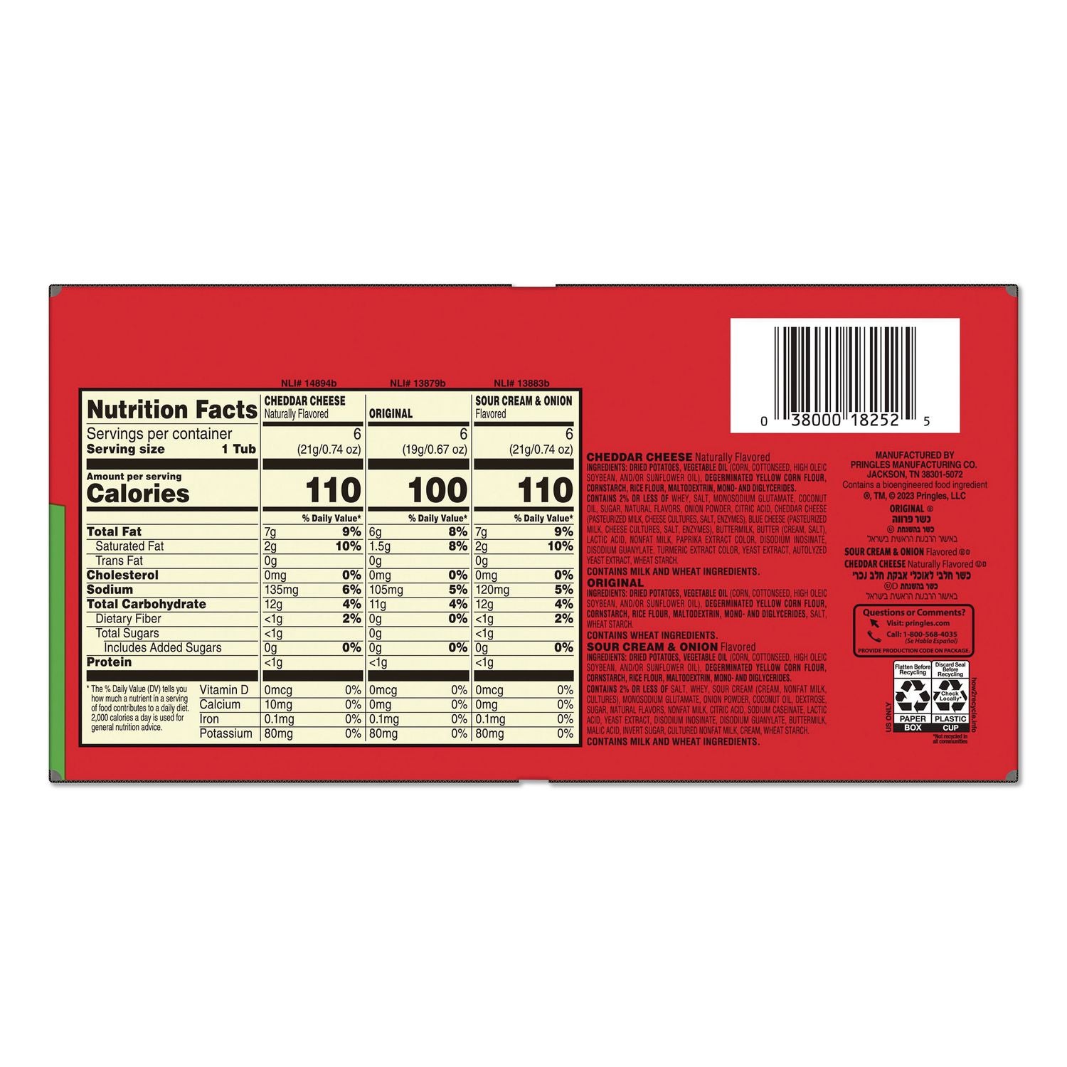 Potato Chips, Variety Pack, 0.74 oz Canister, 18/Box