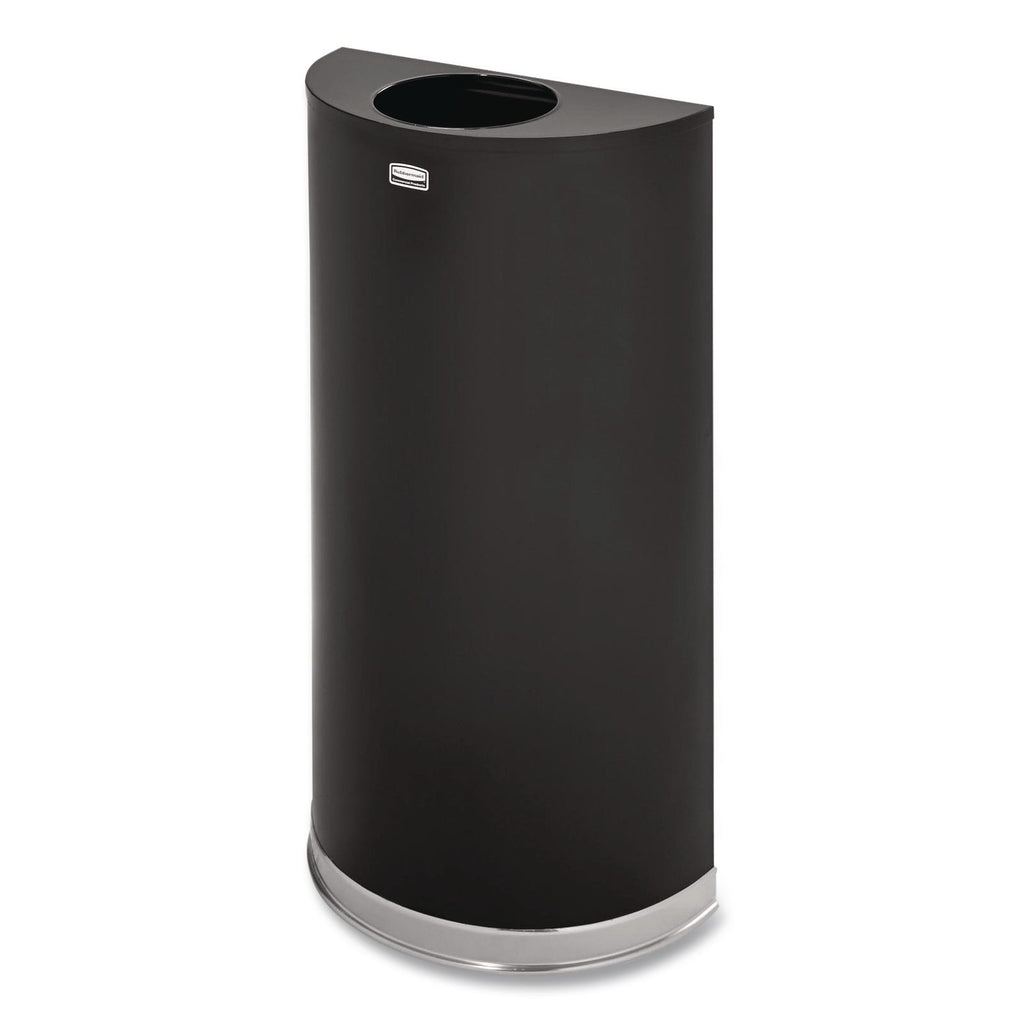European and Metallic Series Open Top Half-Round Receptacle, 12 gal, Steel, Black/Chrome
