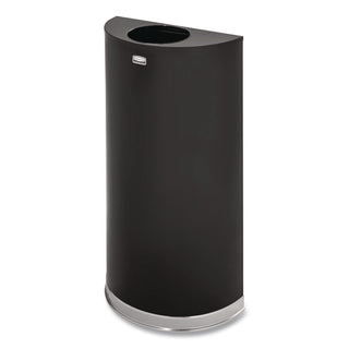 European and Metallic Series Open Top Half-Round Receptacle, 12 gal, Steel, Black/Chrome