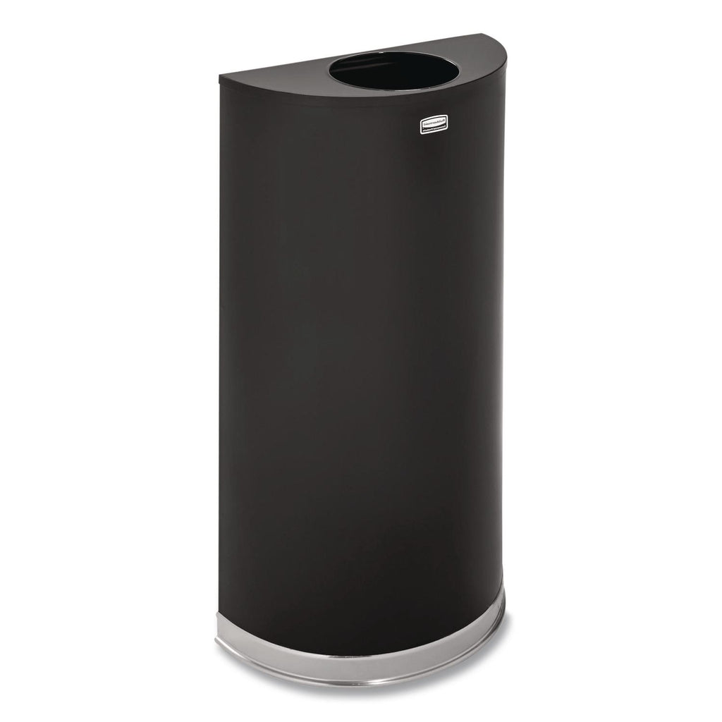 European and Metallic Series Open Top Half-Round Receptacle, 12 gal, Steel, Black/Chrome