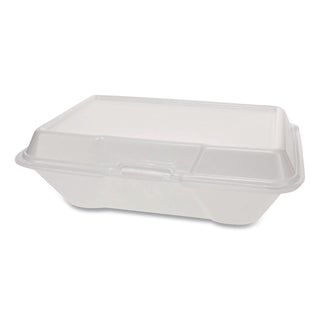 Foam Hinged Lid Container Secure One Tab Latch, 3-Compartment, 7.81 x 8.75 x 3.38, White, 100/Sleeve, 2 Sleeves/Bag, 1 Bag/PK