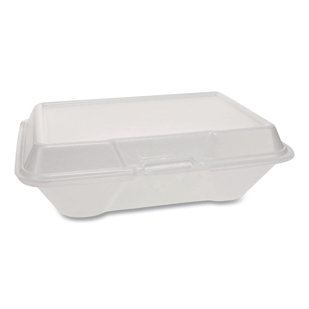 Foam Hinged Lid Container Secure One Tab Latch, 3-Compartment, 7.81 x 8.75 x 3.38, White, 100/Sleeve, 2 Sleeves/Bag, 1 Bag/PK