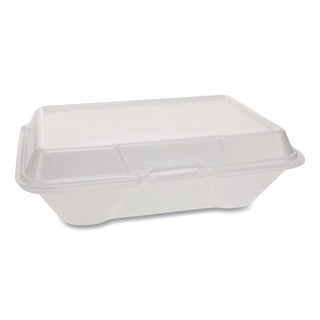 Foam Hinged Lid Container Secure One Tab Latch, 3-Compartment, 7.81 x 8.75 x 3.38, White, 100/Sleeve, 2 Sleeves/Bag, 1 Bag/PK