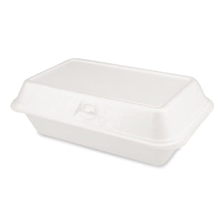 Foam Hinged Lid Container, Secure One Tab Latch, Poly Bag, 7.81 x 8.75 x 3.38, White, 100/Sleeve, 2 Sleeves/Bag, 1 Bag/Pack
