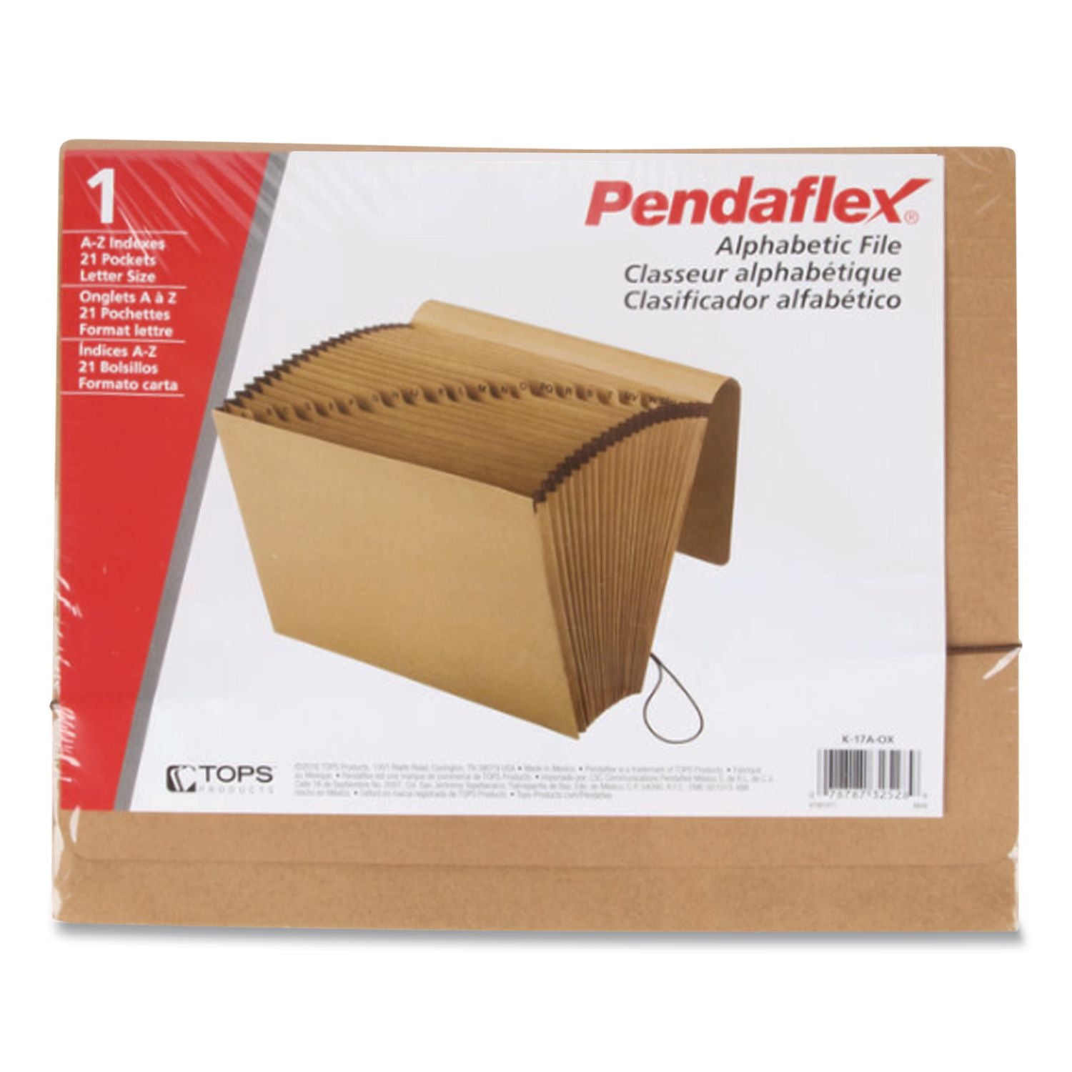 Kraft Indexed Expanding File, 21 Sections, Elastic Cord Closure, 1/21-Cut Tabs, Letter Size, Brown