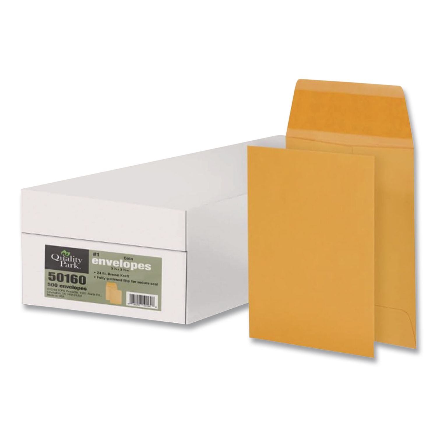 Kraft Coin and Small Parts Envelope, #1, Extended Square Flap, Gummed Closure, 2.25 x 3.5, Brown Kraft, 500/Box