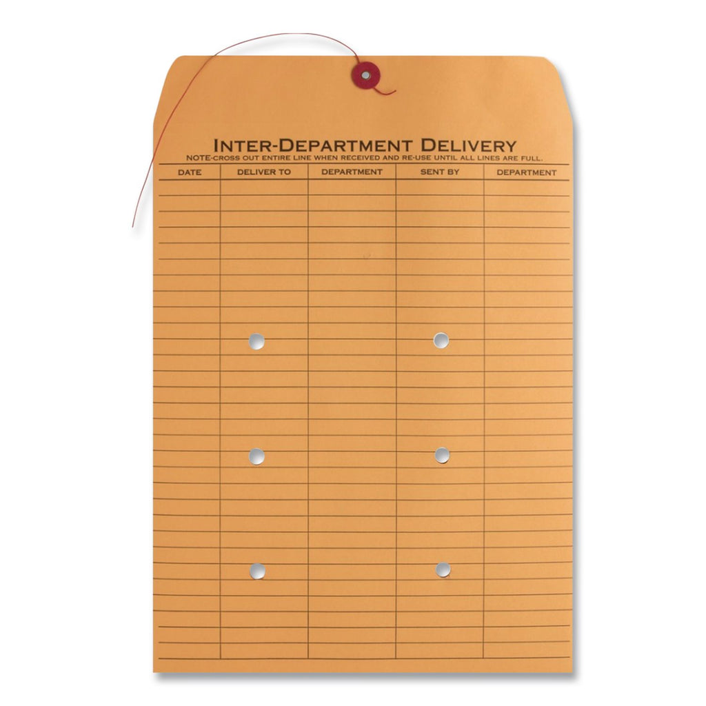 Brown Kraft String/Button Box-Style Interoffice Envelope, #97, Two-Sided Three-Column Format, 10 x 13, Brown Kraft, 100/Box