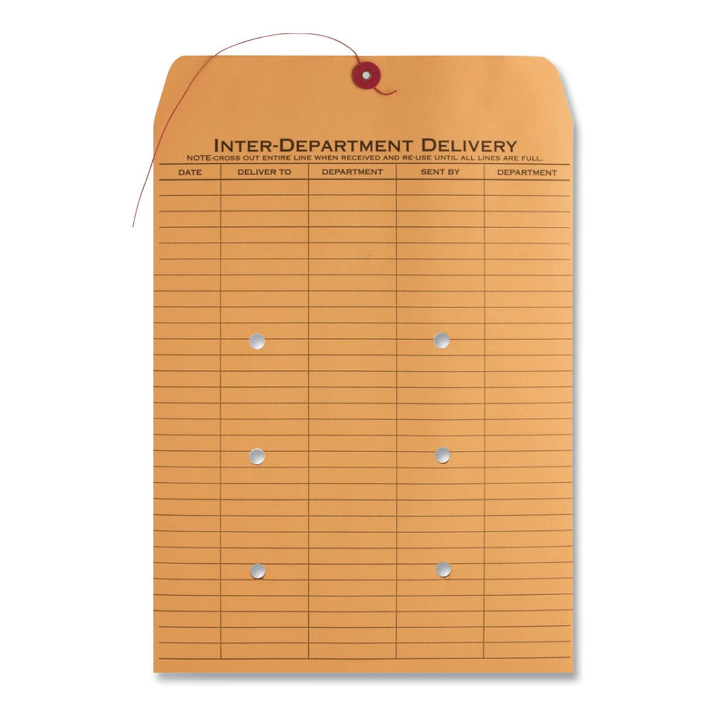 Brown Kraft String/Button Interoffice Envelope, #98, One-Sided Five-Column Format, 31-Entries, 10 x 15, Brown Kraft, 100/CT