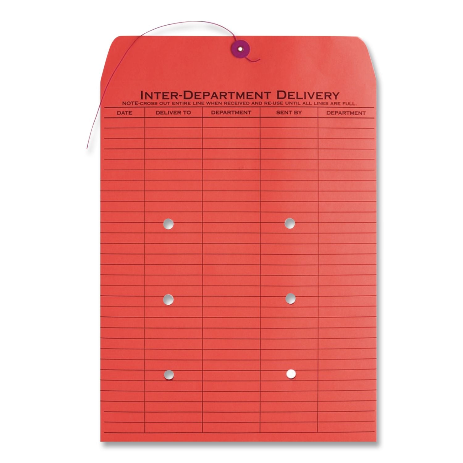 Colored Paper String and Button Interoffice Envelope, #97, One-Sided Five-Column Format, 10 x 13, Red, 100/Box