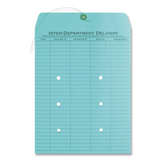Colored Paper String and Button Interoffice Envelope, #97, One-Sided Five-Column Format, 10 x 13, Blue, 100/Box