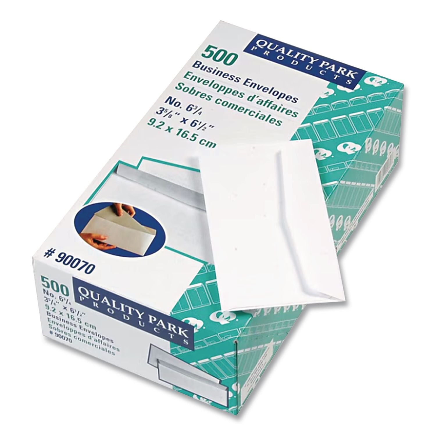 Business Envelope, #6 3/4, Commercial Flap, Side Seam, Gummed Closure, 24 lb Bond Weight Paper, 3.63 x 6.5, White, 500/Box