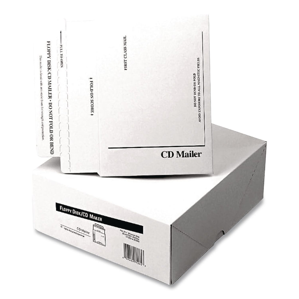 Disk/CD Foam-Lined Mailers for CDs/DVDs, Square Flap, Redi-Strip Adhesive Closure, 8.5 x 6, White, 25/Box