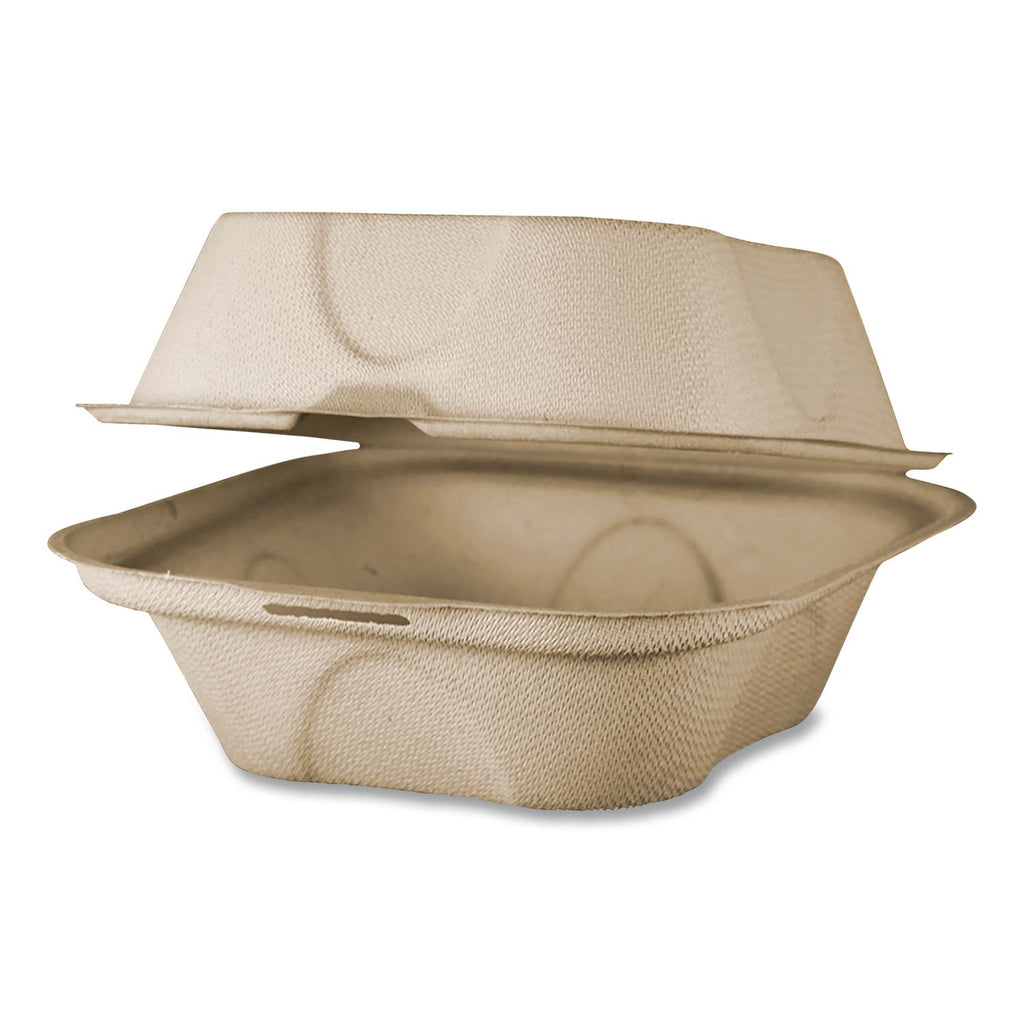 Fiber Hinged Containers, Burger Box, 6.5 x 6 x 3.2, Natural, Paper, 500/Carton