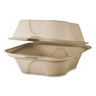Fiber Hinged Containers, Burger Box, 6.5 x 6 x 3.2, Natural, Paper, 500/Carton