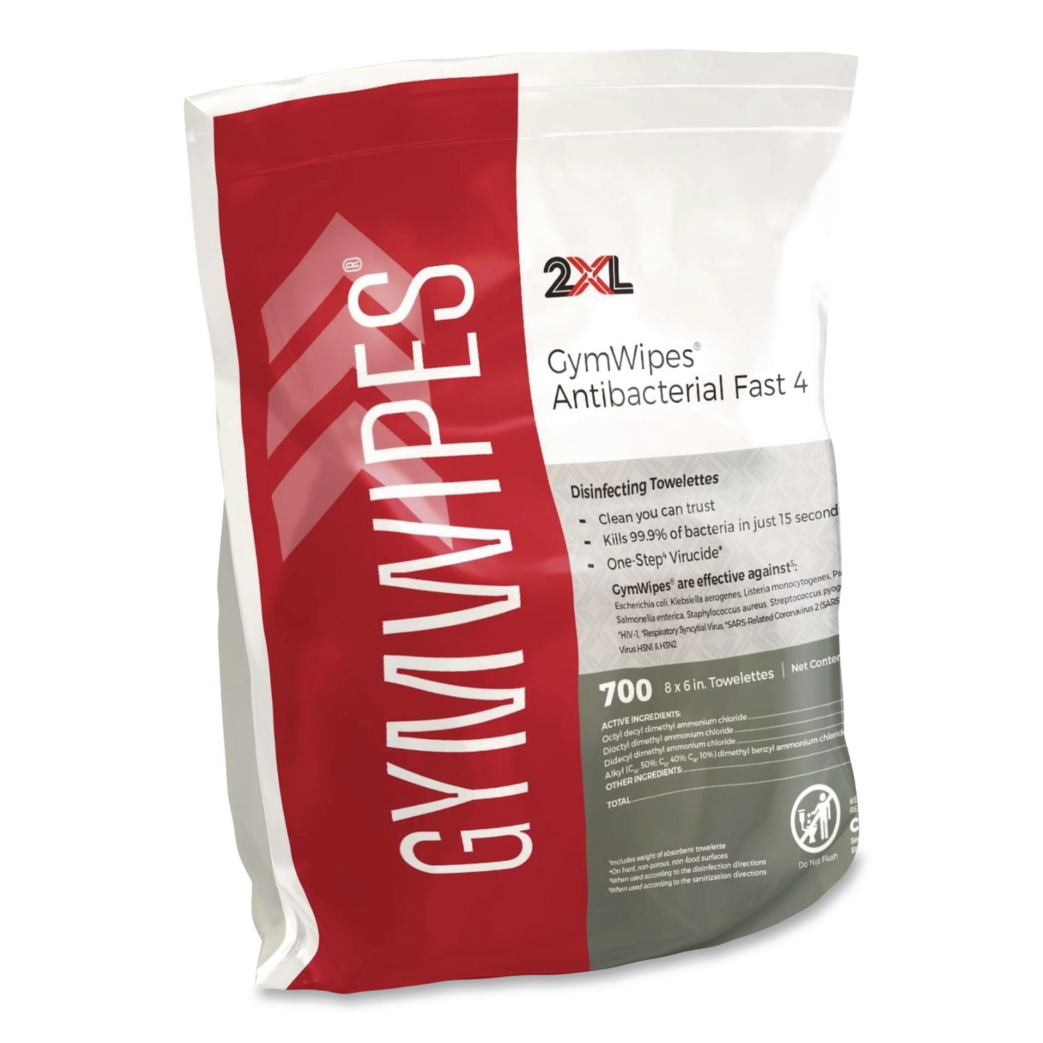 Antibacterial Gym Wipes Refill, 1-Ply, 6 x 8, Unscented, White, 700 Wipes/Pack, 4 Packs/Carton