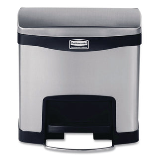 Slim Jim Stainless Steel Step-On Container, Front Step Style, 4 gal, Stainless Steel, Black