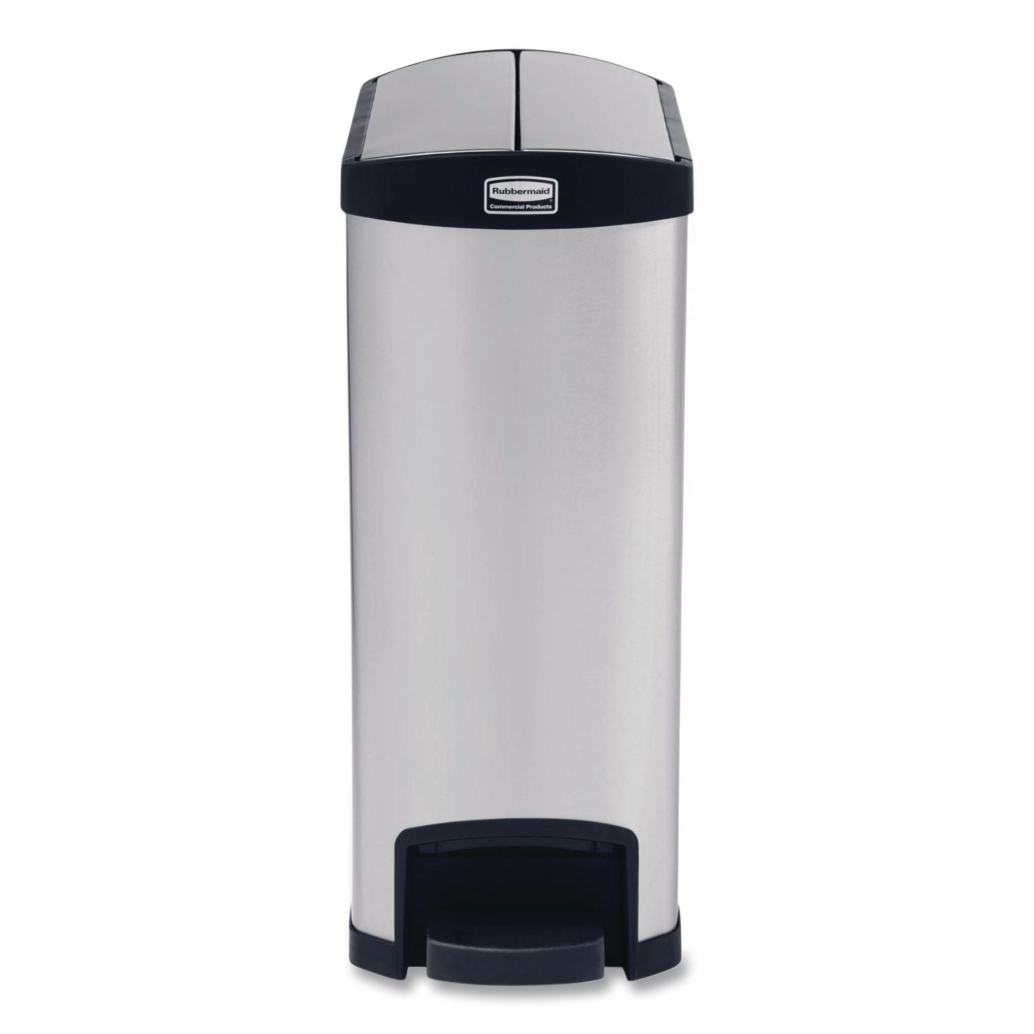 Rubbermaid Commercial Slim Jim Metal 13G End Step Can - 13 gal Capacity - 28.8" Height x 11.6" Width - Stainless Steel, Poly - Black - 1 Each