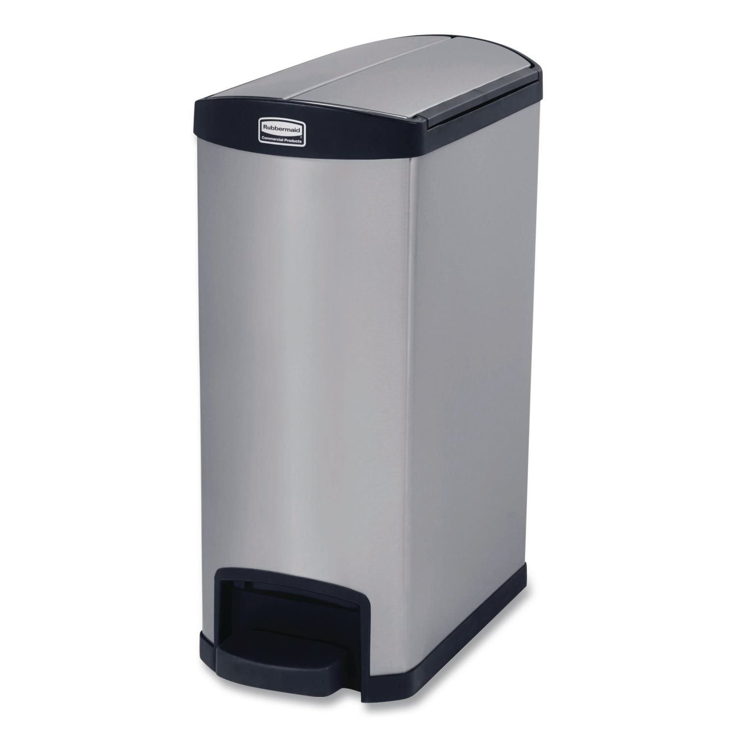 Rubbermaid Commercial Slim Jim Metal 13G End Step Can - 13 gal Capacity - 28.8" Height x 11.6" Width - Stainless Steel, Poly - Black - 1 Each