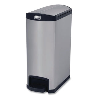 Rubbermaid Commercial Slim Jim Metal 13G End Step Can - 13 gal Capacity - 28.8" Height x 11.6" Width - Stainless Steel, Poly - Black - 1 Each