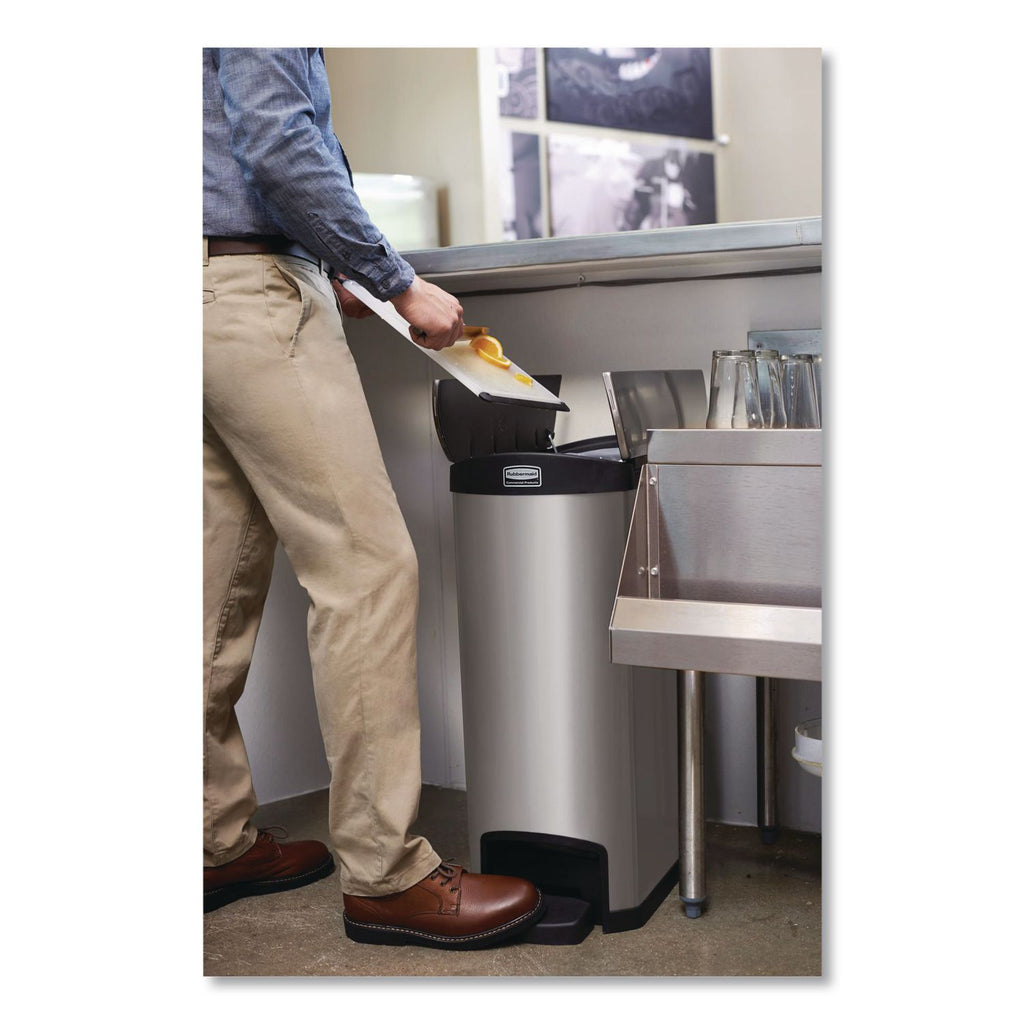 Rubbermaid Commercial Slim Jim Metal 13G End Step Can - 13 gal Capacity - 28.8" Height x 11.6" Width - Stainless Steel, Poly - Black - 1 Each