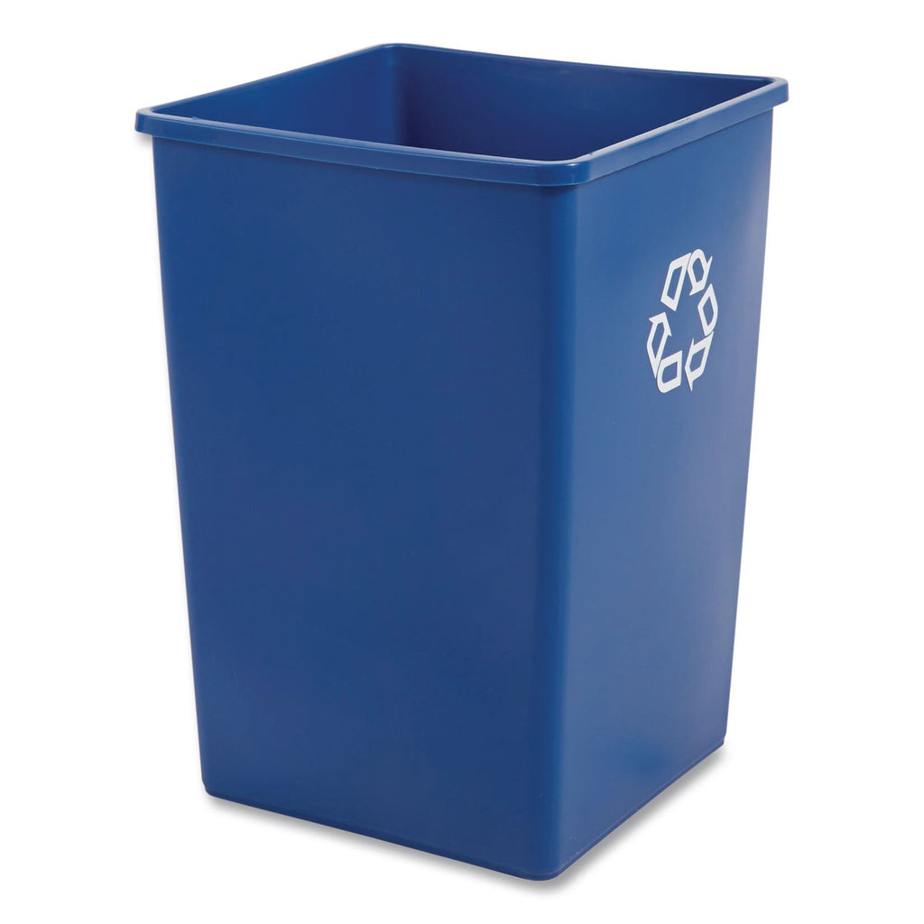 Square Recycling Container, 35 gal, Plastic, Blue