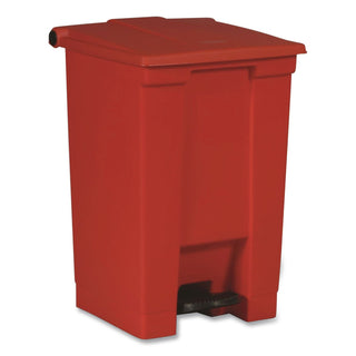 Indoor Utility Step-On Waste Container, Square, Plastic, 12gal, Red
