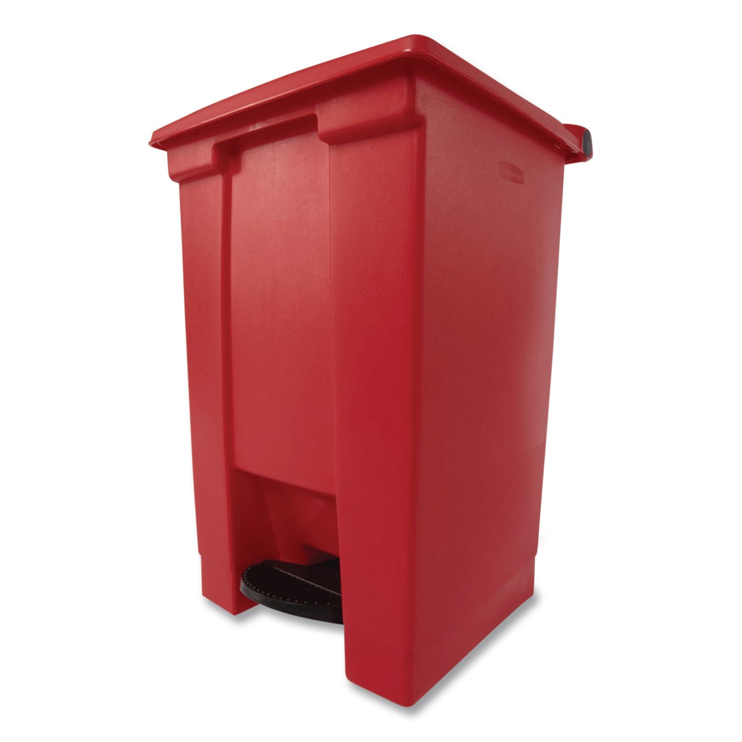 Indoor Utility Step-On Waste Container, Square, Plastic, 12gal, Red