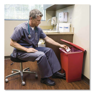 Indoor Utility Step-On Waste Container, Square, Plastic, 12gal, Red