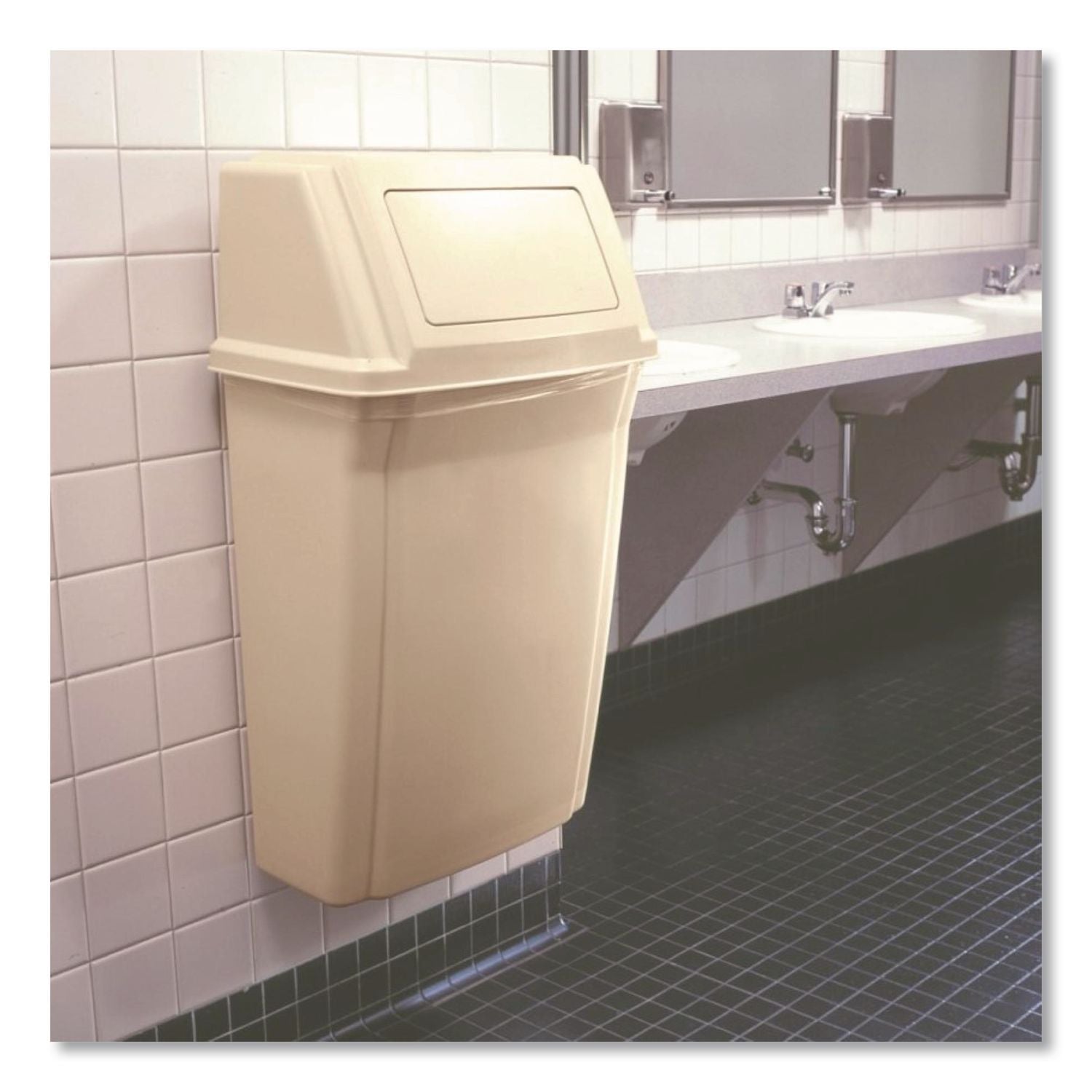 Slim Jim Wall-Mounted Container, Rectangular, Plastic, 15gal, Beige
