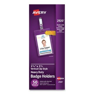 Avery Heavy-Duty Secure Top Clip-Style Badge Holders - Support 2.25" x 3.50" Media - Portrait - 2.3" x 3.3" - Plastic - 50 / Box - Clear