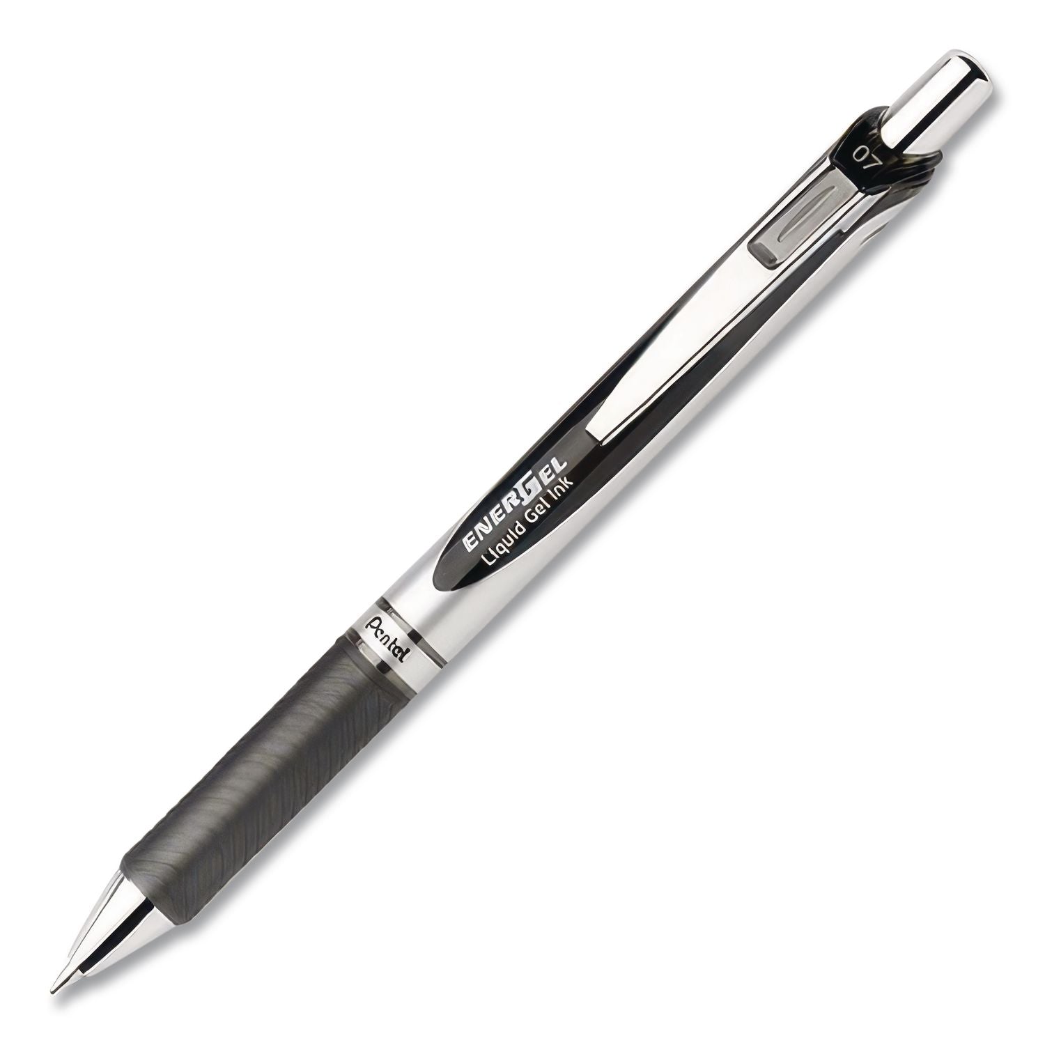 EnerGel EnerGel RTX Liquid Gel Pens - Medium Pen Point - 0.7 mm Pen Point Size - Refillable - Retractable - Black Gel-based Ink - Silver Barrel - Metal Tip - 1 Dozen