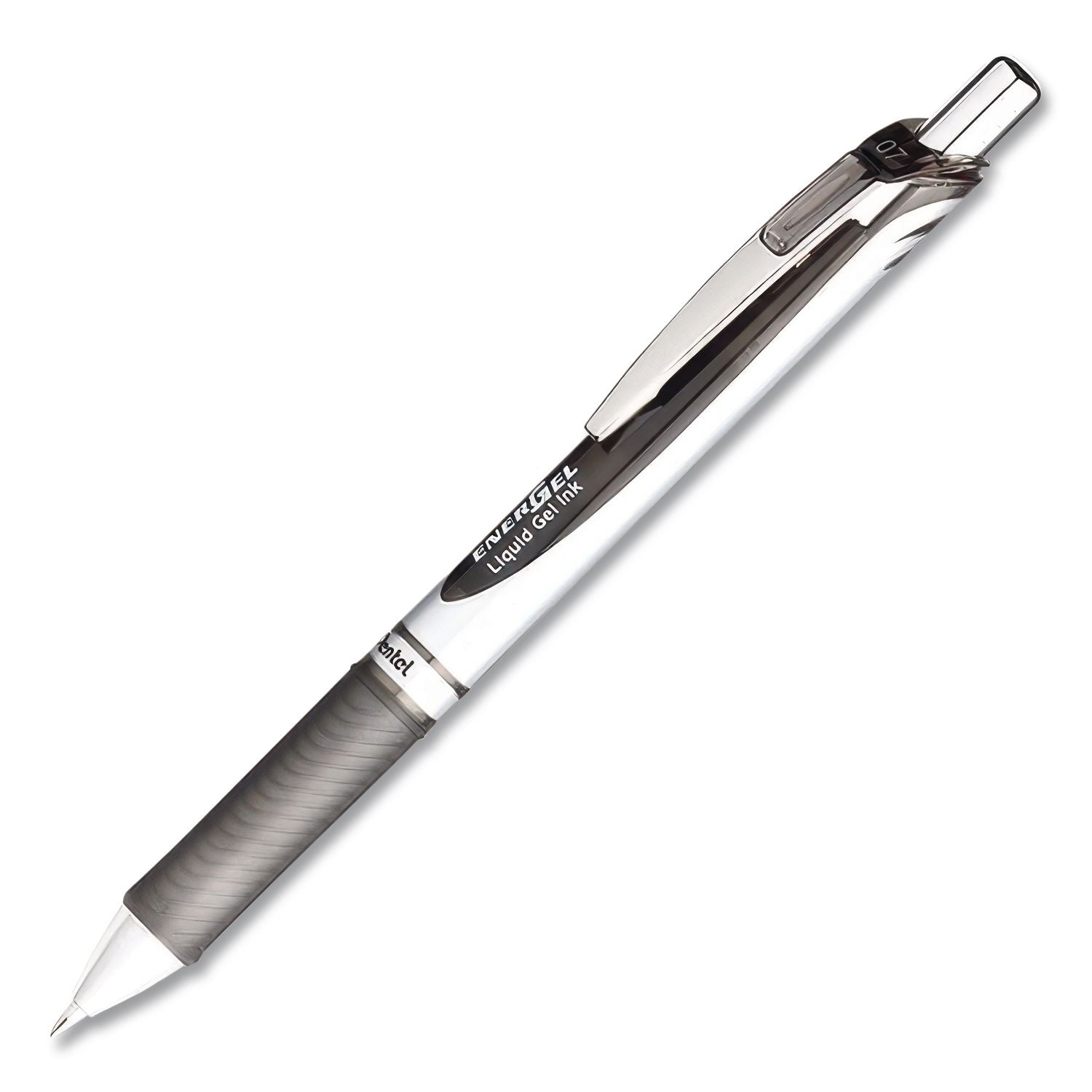 EnerGel EnerGel RTX Liquid Gel Pens - Medium Pen Point - 0.7 mm Pen Point Size - Refillable - Retractable - Black Gel-based Ink - Silver Barrel - Metal Tip - 1 Dozen