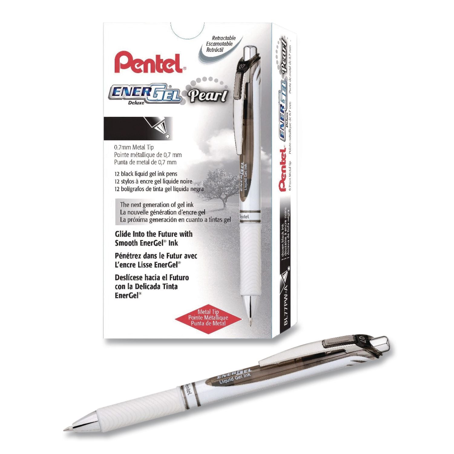 EnerGel RTX Gel Pen, Retractable, Medium 0.7 mm, Black Ink, Smoke/Gray Barrel