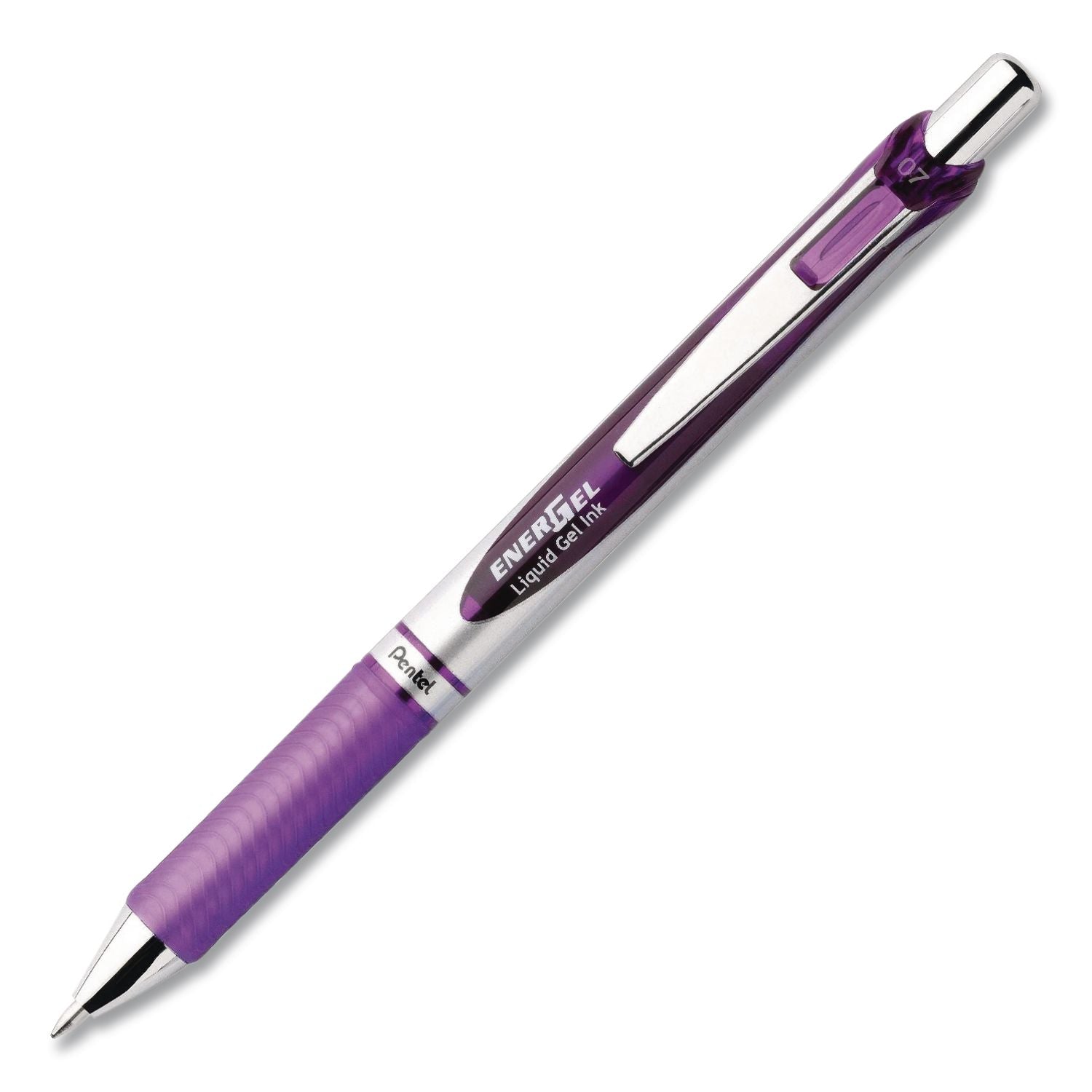 EnerGel EnerGel RTX Liquid Gel Pens - Medium Pen Point - 0.7 mm Pen Point Size - Refillable - Retractable - Violet Gel-based Ink - Silver Barrel - Metal Tip - 1 Dozen