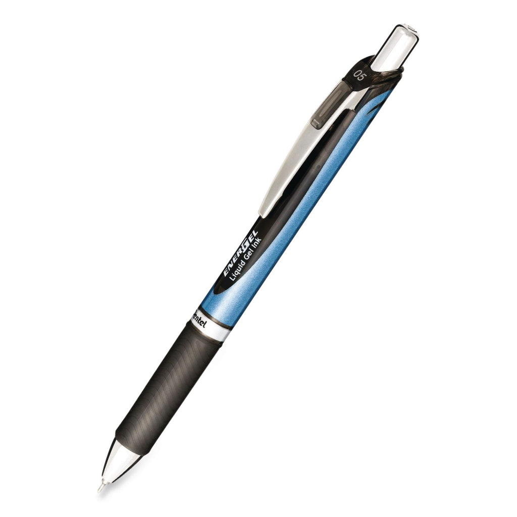 EnerGel EnerGel RTX Liquid Gel Pens - Fine Pen Point - 0.5 mm Pen Point Size - Needle Pen Point Style - Refillable - Retractable - Black Gel-based Ink - Blue Barrel - Stainless Steel Tip - 12 / Box