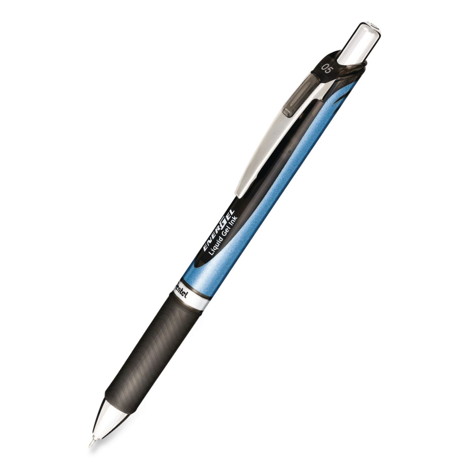 EnerGel EnerGel RTX Liquid Gel Pens - Fine Pen Point - 0.5 mm Pen Point Size - Needle Pen Point Style - Refillable - Retractable - Black Gel-based Ink - Blue Barrel - Stainless Steel Tip - 12 / Box