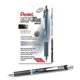 EnerGel EnerGel RTX Liquid Gel Pens - Fine Pen Point - 0.5 mm Pen Point Size - Needle Pen Point Style - Refillable - Retractable - Black Gel-based Ink - Blue Barrel - Stainless Steel Tip - 12 / Box